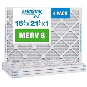 Aerostar 16 1/2x21 5/8x1 MERV 8 Pleated Air Filter, AC Furnace Air Filter, 4Pk